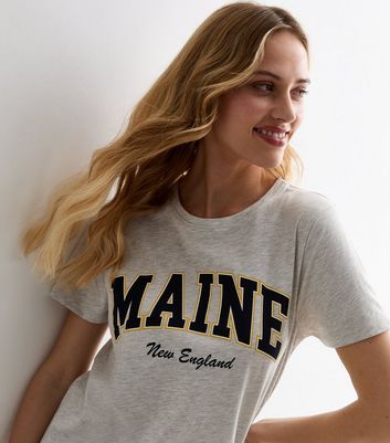 Pale Grey Marl Maine Logo T-Shirt New Look