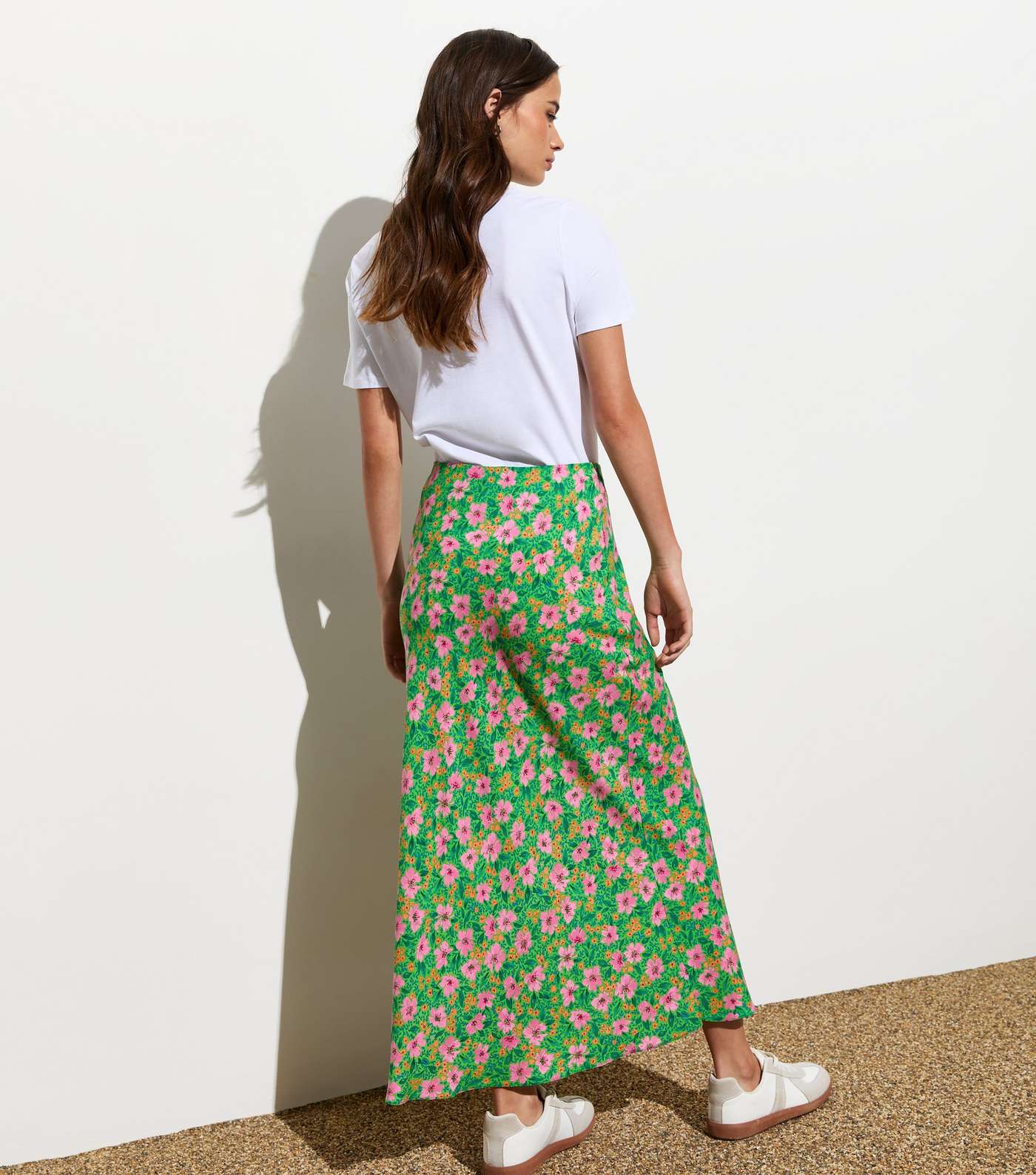 Green Floral Bias Cut Midi Skirt Image 4
