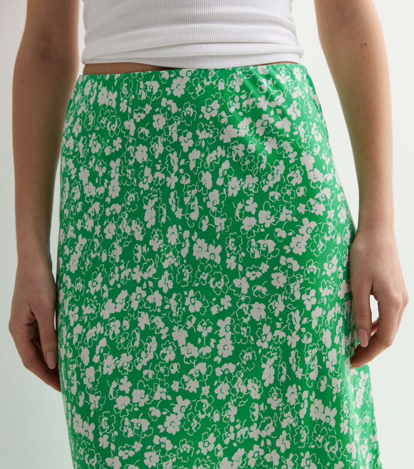 Green Floral Bias Cut Midi Skirt Image 2
