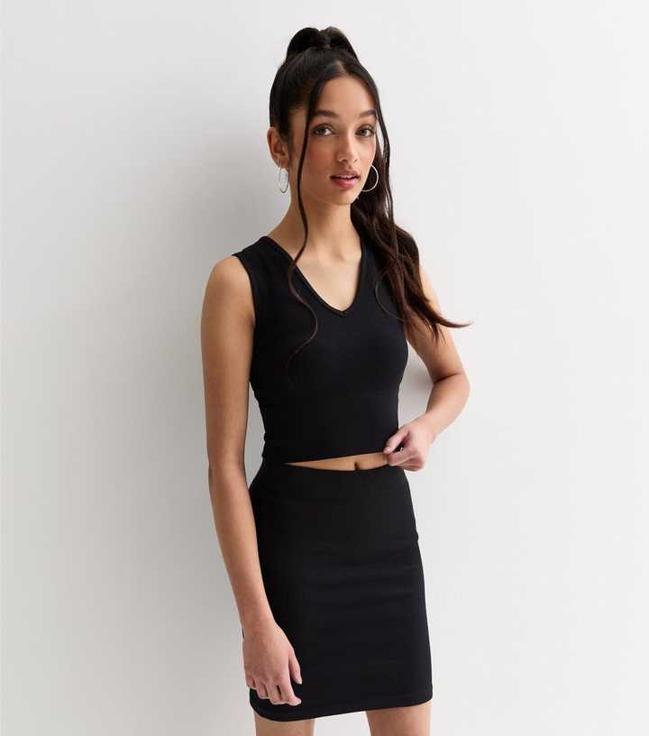 Girls Black Ribbed Vest