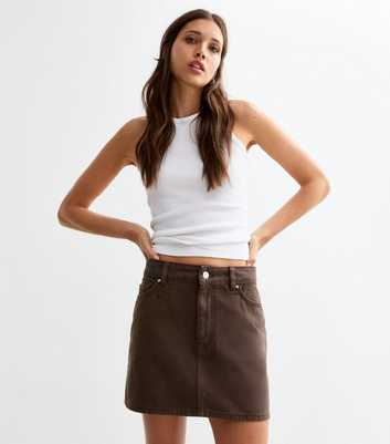Brown Denim Micro Mini Skirt 