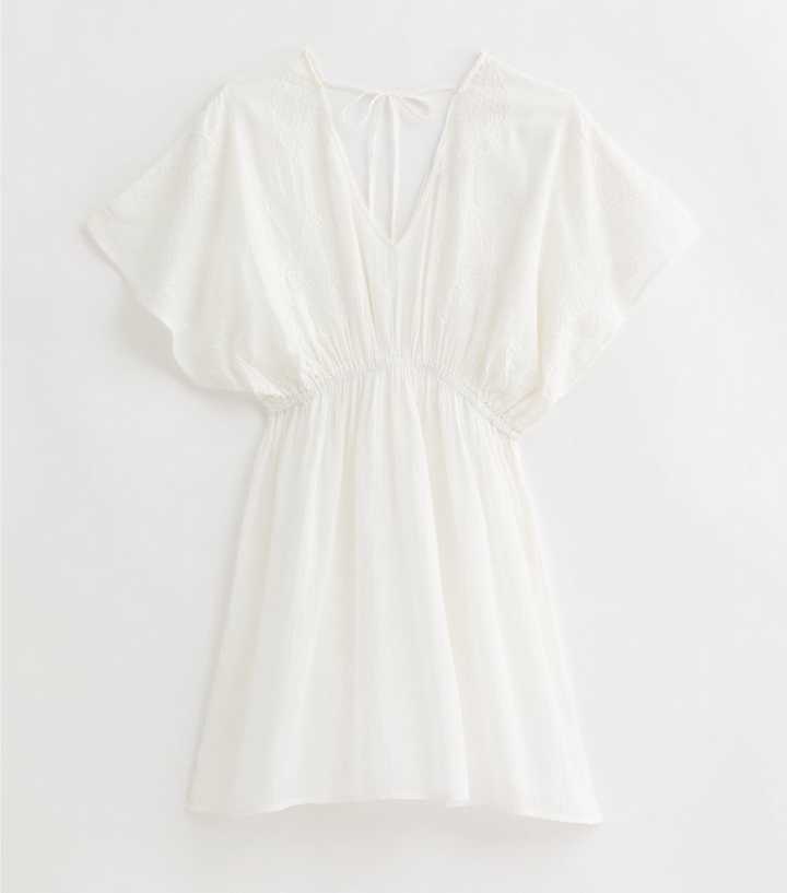 Bimba Women's V-Neck Cotton Kaftan Dress - Short Beach Cover Up Tunic, Cerulean Blue
