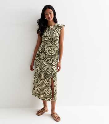 Green Tile-Print Sleeveless Midi Dress