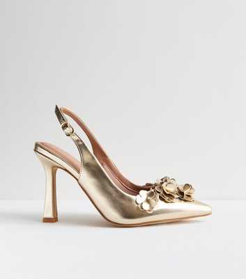 Gold Metallic Slingback Stiletto Heel Court Shoes