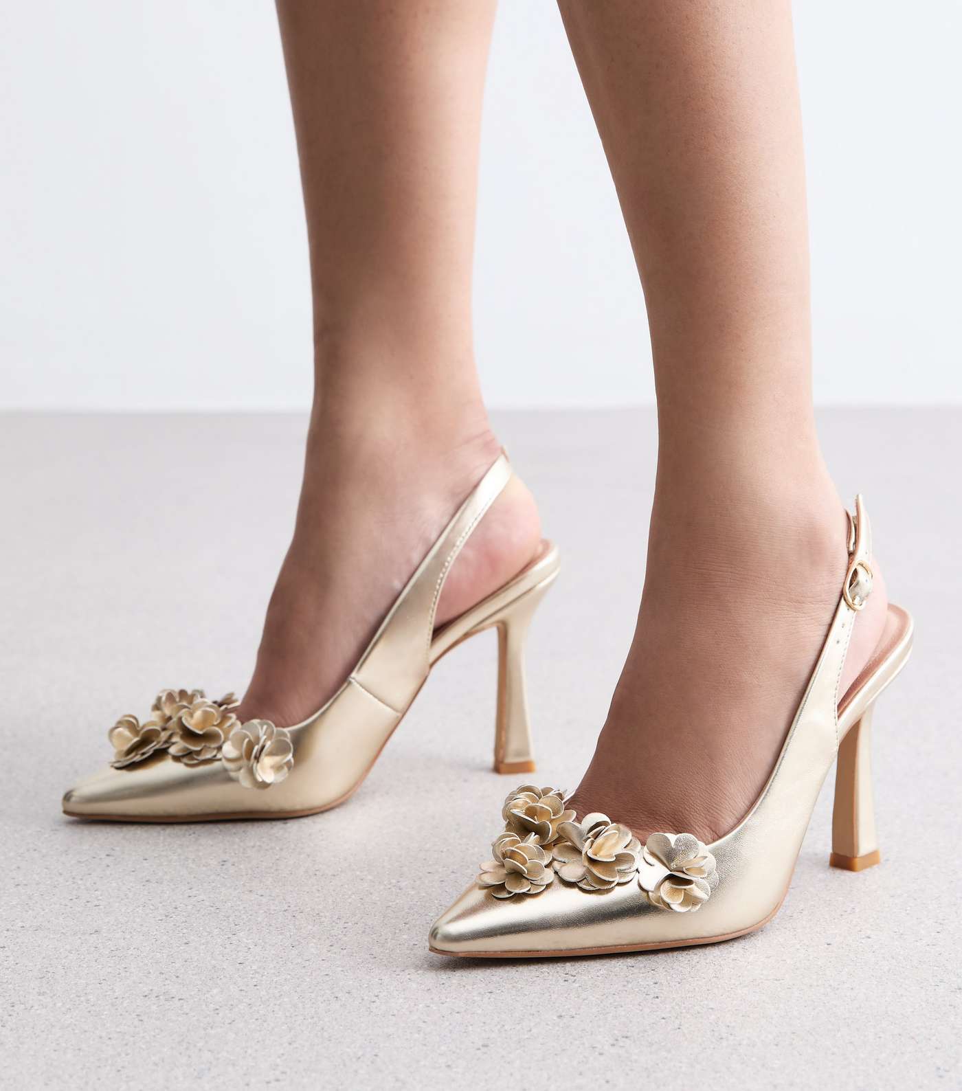Gold Metallic Slingback Stiletto Heel Court Shoes Image 2