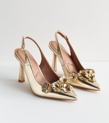 Gold Metallic Slingback Stiletto Heel Court Shoes New Look