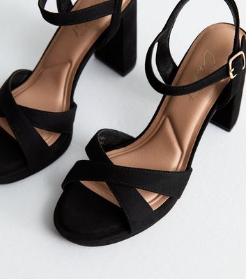 Black Suedette Platform Block Heel Sandals New Look