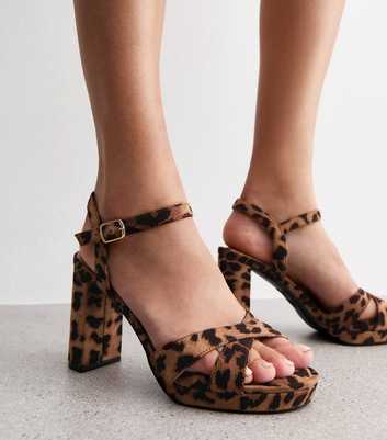 Brown Suedette Leopard Print Platform Sandals