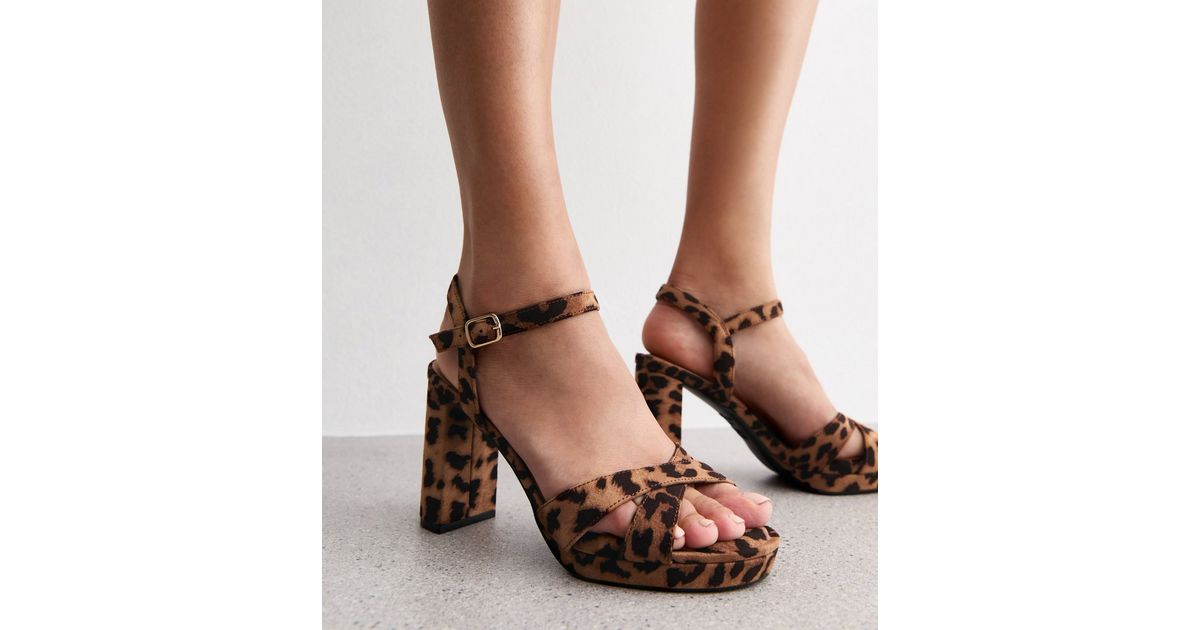 Platform Heels New Look Leopard Print Heels Brown Suedette
