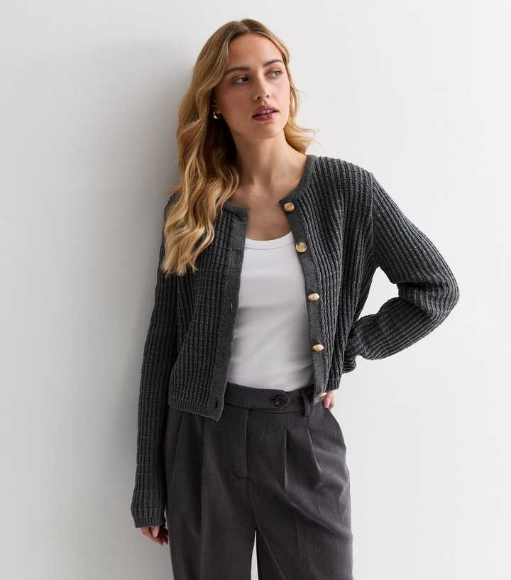 Grey Stitch Knit Button Front Cardigan | New Look