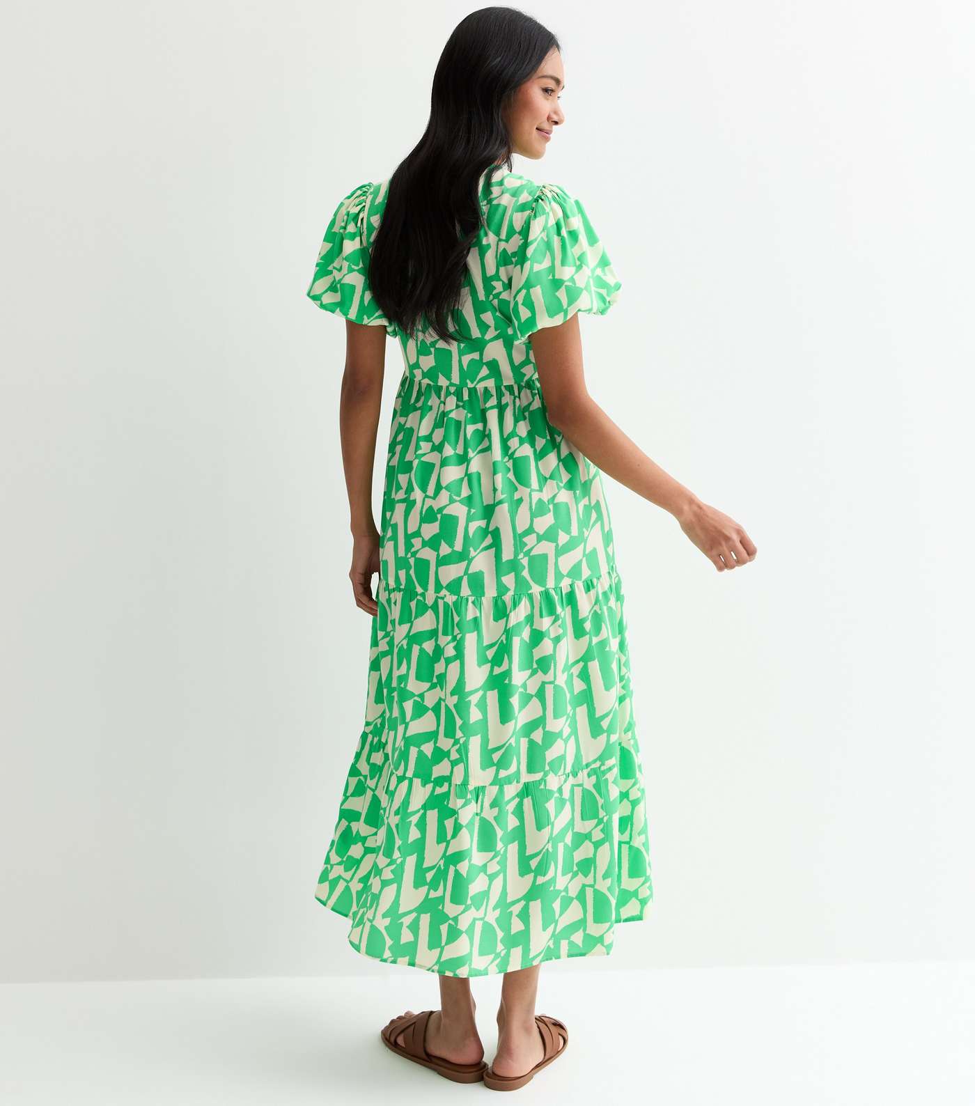 Green Abstract Pattern Midi Wrap Dress Image 4