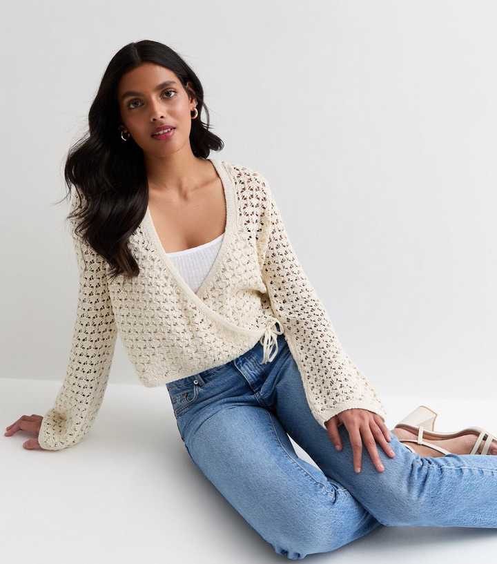 Cream Pointelle Tie Side Crop Cardigan New Look cream-pointelle-tie-side-crop-cardigan-new-look