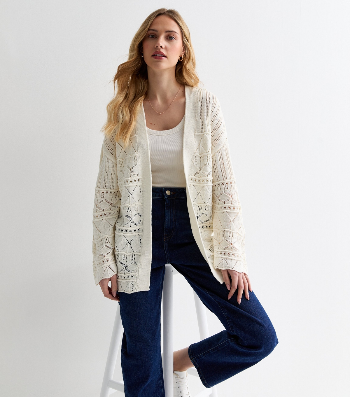 Women's Cream Mixed Stitch Knit Cardigan New Look