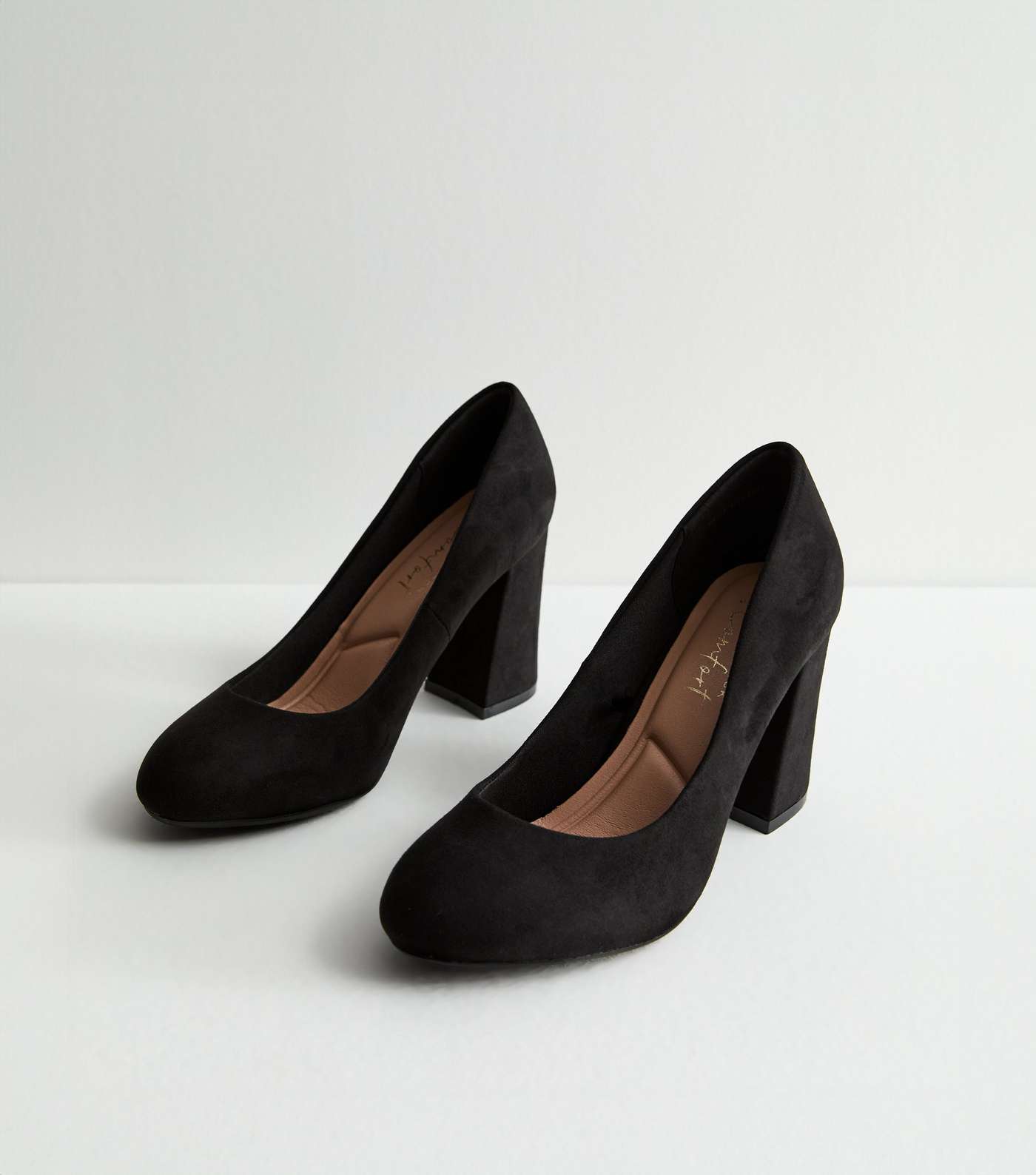 Wide Fit Black Suedette Block Heel Court Shoes Image 3