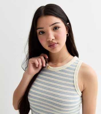 Girls White Striped Crochet Knit Vest