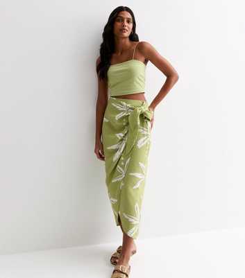 Green Palm Tree Print Sarong Midi Skirt