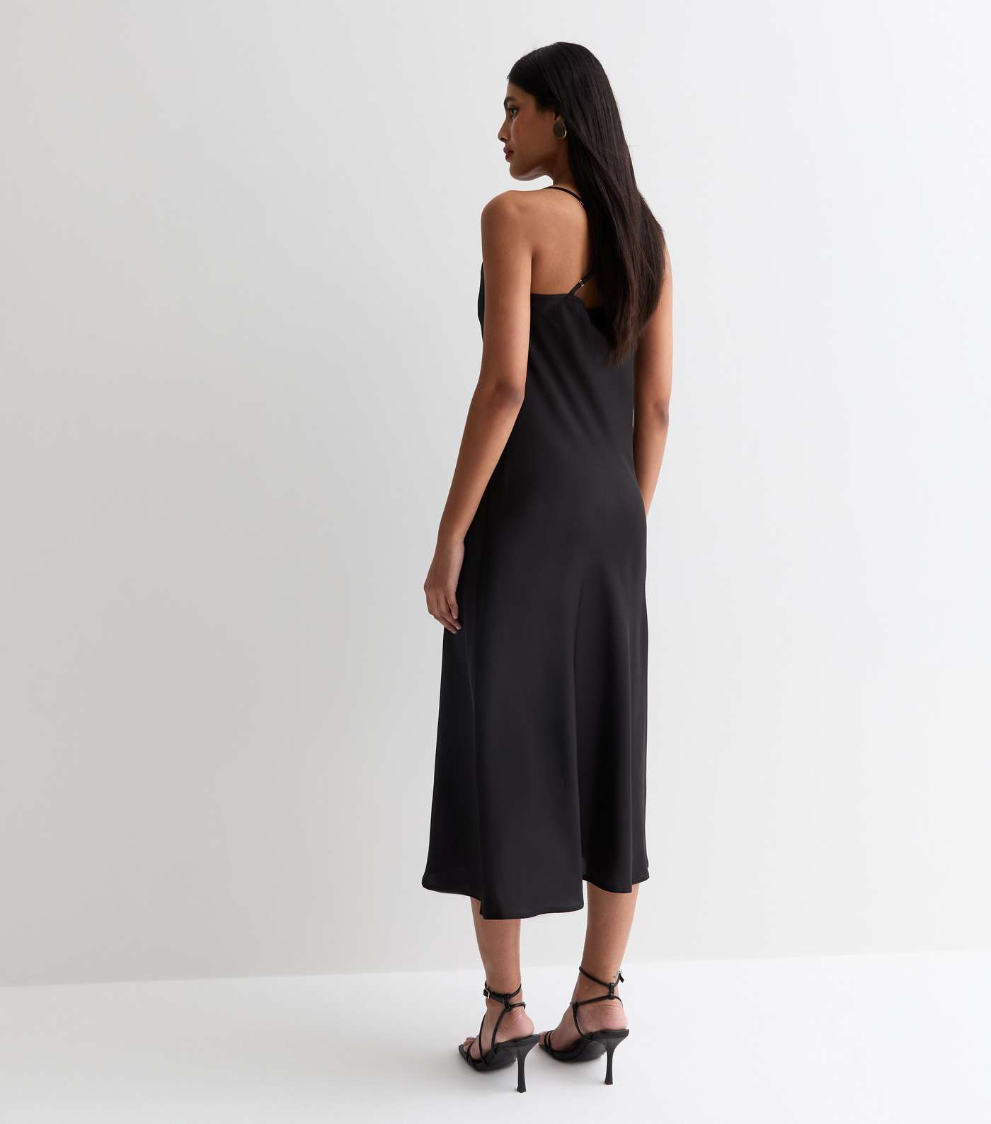 Black Satin Cowl Neck Strappy Midi Dress | New Look