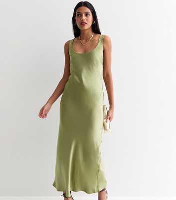 Light Green Satin Scoop Neck Midaxi Slip Dress