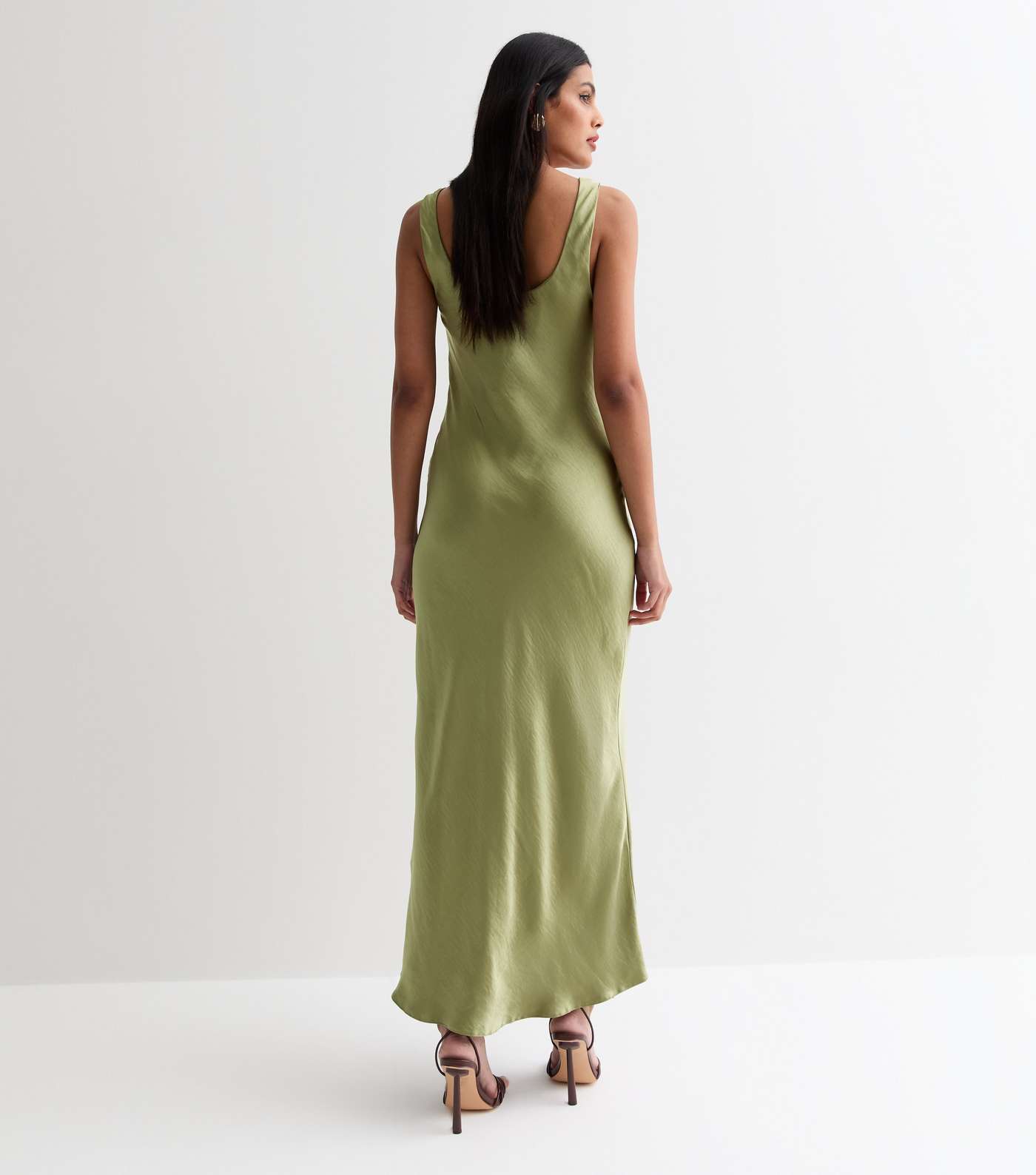 Olive Satin Scoop Neck Midaxi Slip Dress Image 5