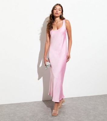 Pink Satin Scoop Neck Maxi Slip Dress New Look