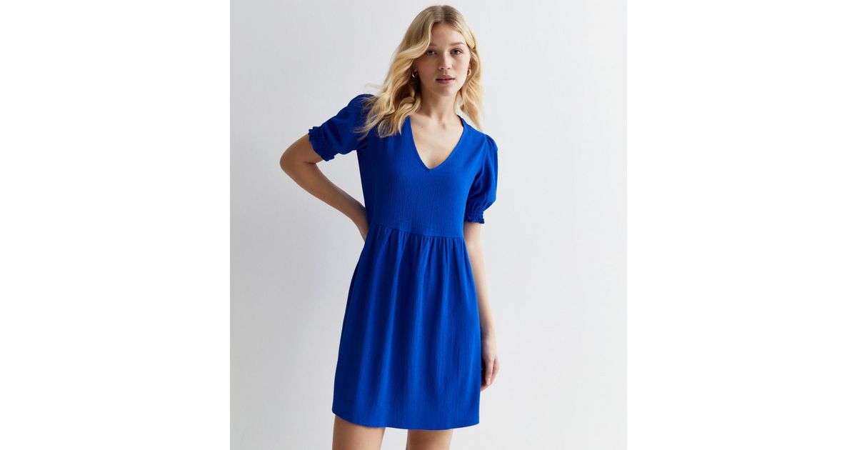 Black Patchwork Crinkle Puff Sleeve Shirt Dress main image 1