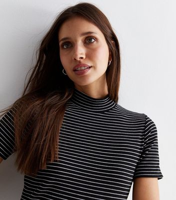 Black Stripe High Neck Midi Dress New Look