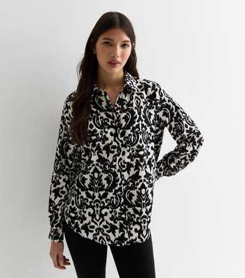 Gini London White Abstract Print Long Sleeve Shirt