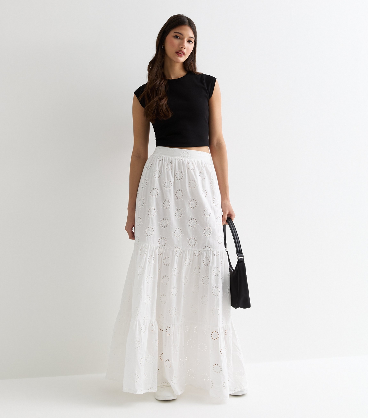 Women's White Tiered Lace Embroidered Maxi Skirt Gini London New Look