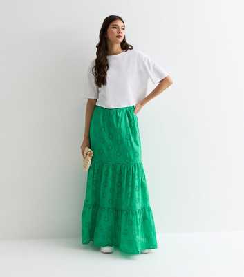 Gini London Green Tiered Lace Embroidered Maxi Skirt