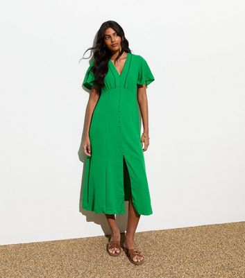 Green button midi dress hotsell