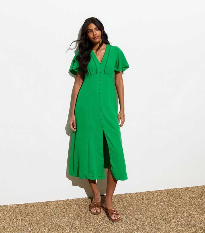 new look green lace dress Helsi Low Back Lace Insert Maxi Dress Forest Green main image 1