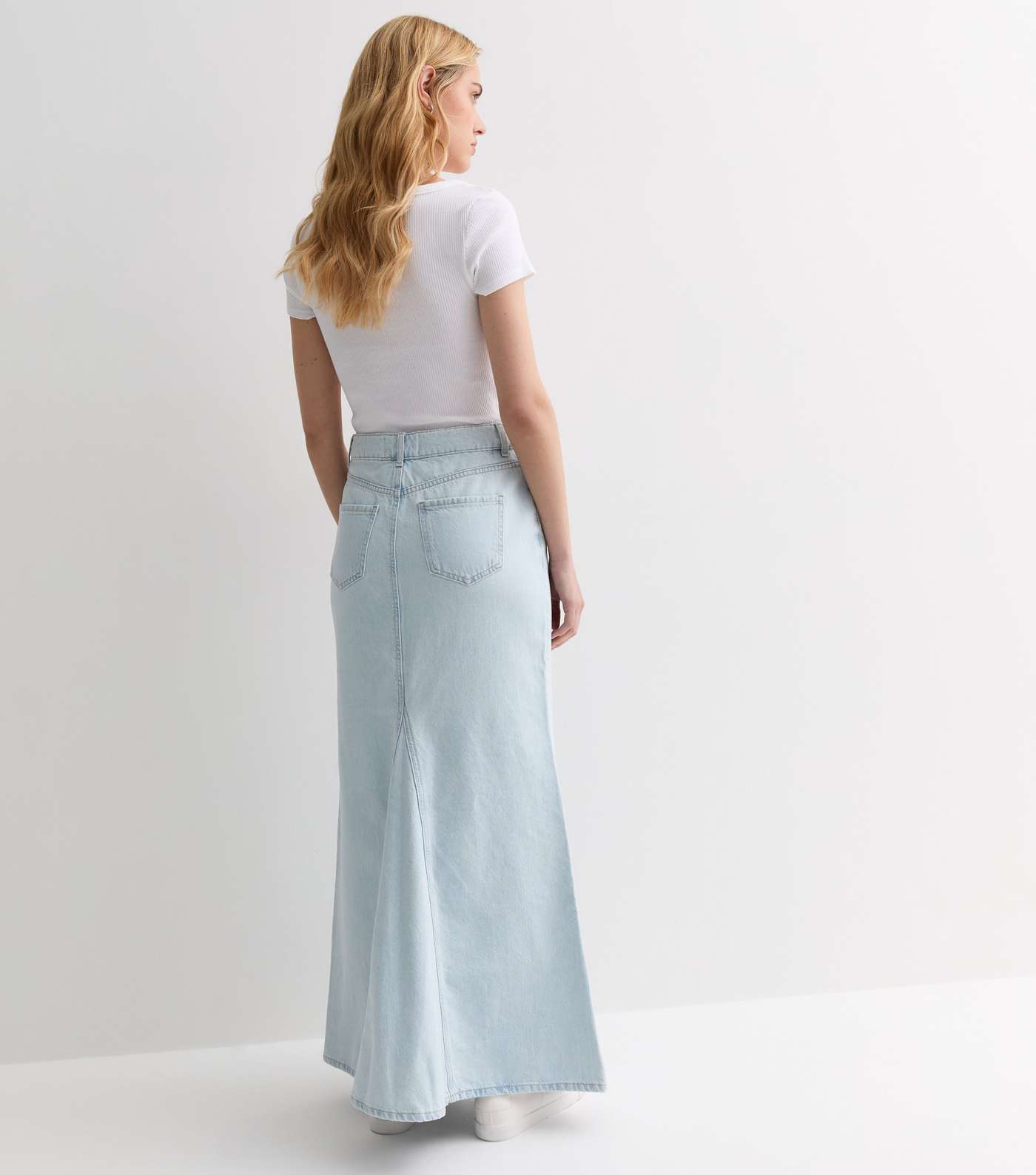 Pale Blue Denim High Waist Maxi Skirt Image 4