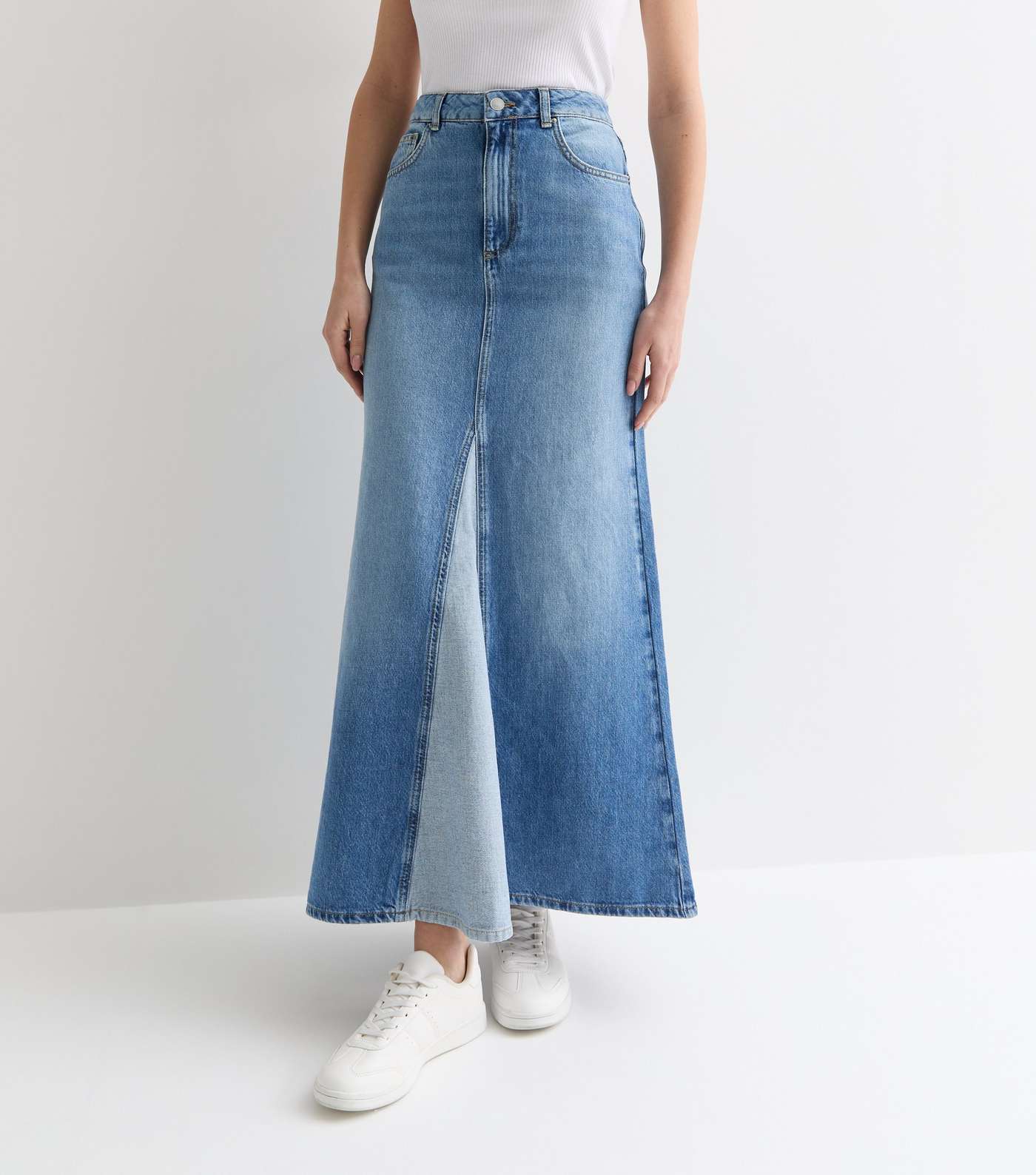 Blue Denim High Waist Spliced Maxi Skirt | New Look