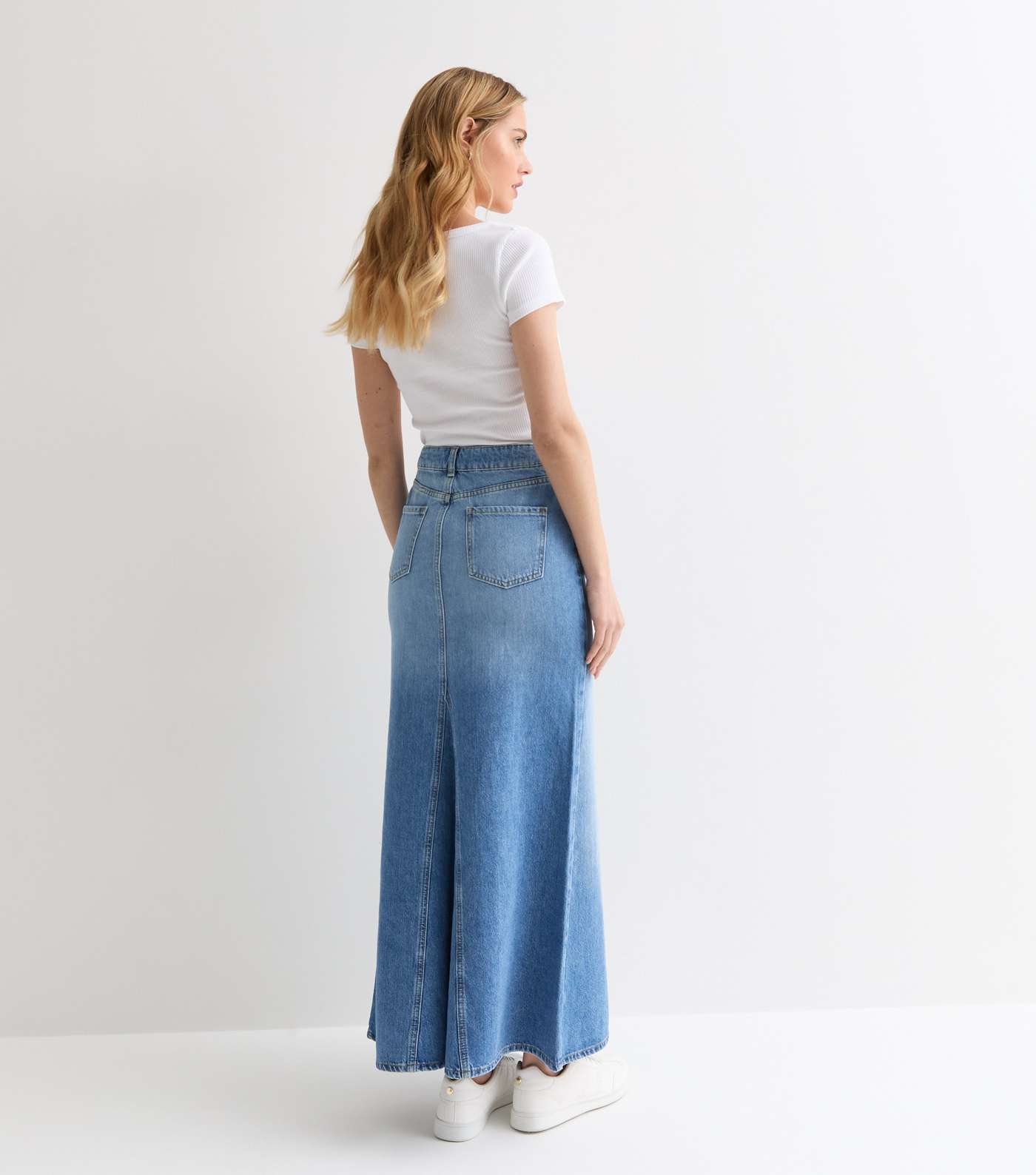Blue Denim High Waist Spliced Maxi Skirt Image 5