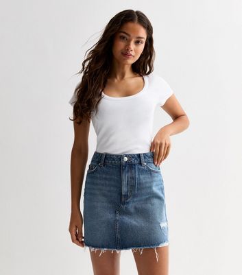 Petite Blue Distressed Denim Mini Skirt New Look