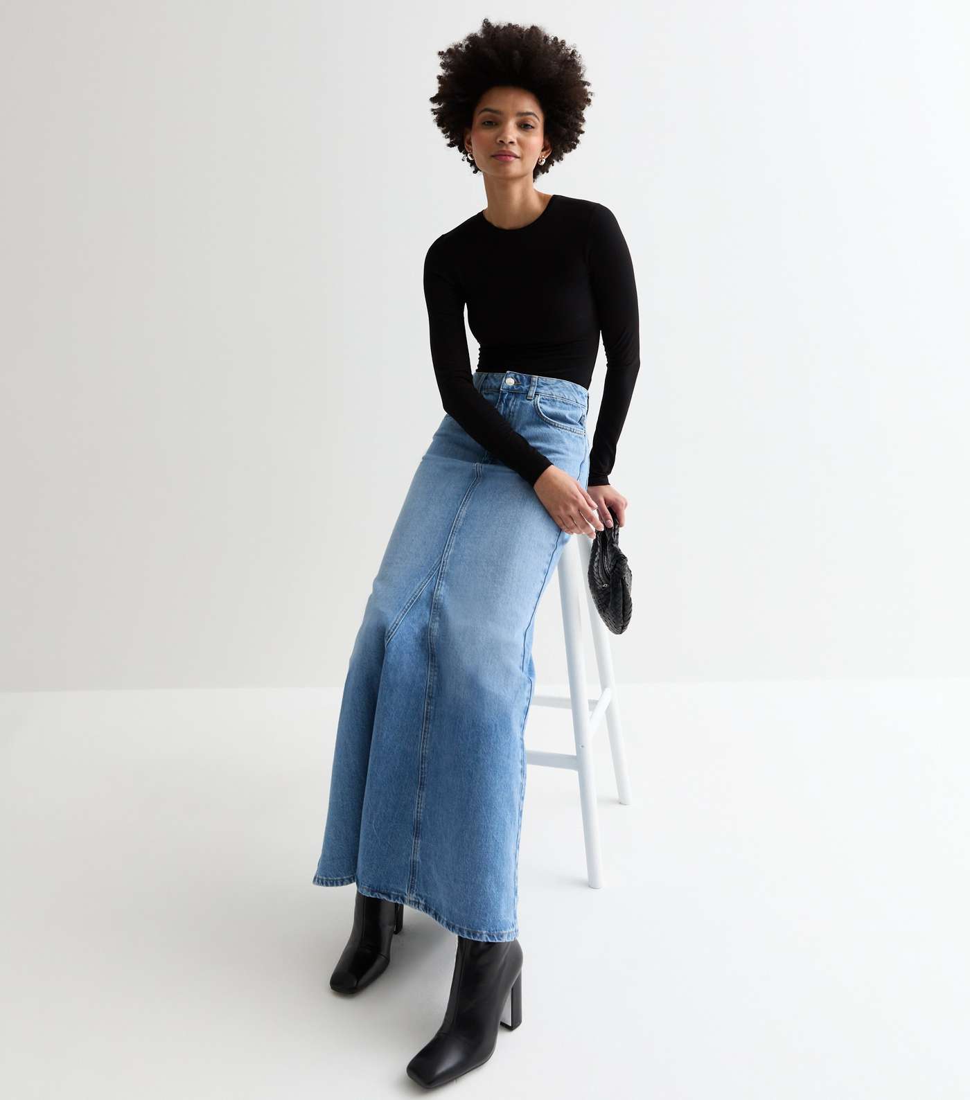 Tall Blue Denim Flared Maxi Skirt Image 3