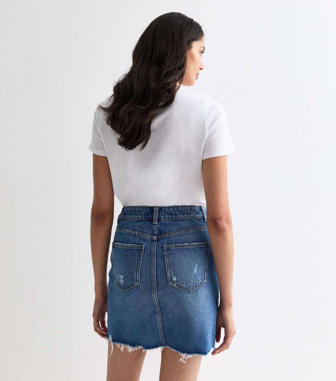 Tall Blue Denim Raw Hem Mini Skirt Image 5