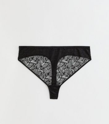Curves Black Butterfly Lace High Waist Thong New Look