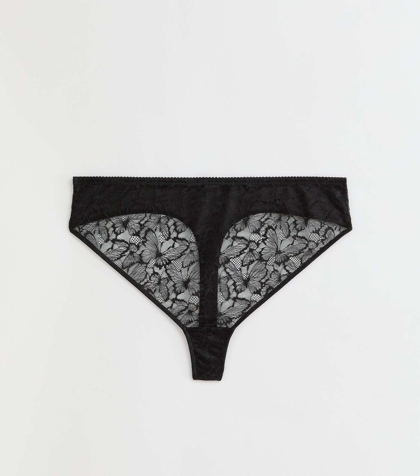 Curves Black Butterfly Lace High Waist Thong Image 5