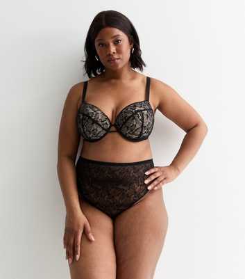 Curves Black Butterfly Lace Plunge Bra