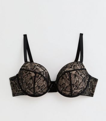 Curves Black Butterfly Lace Plunge Bra New Look
