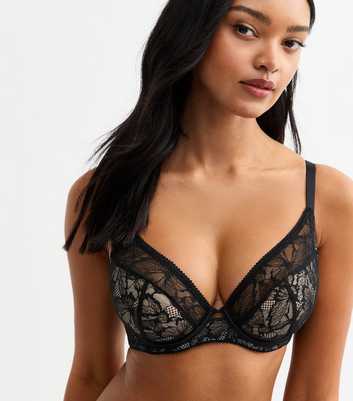 DD+ Black Butterfly Lace Demi Padded Bra