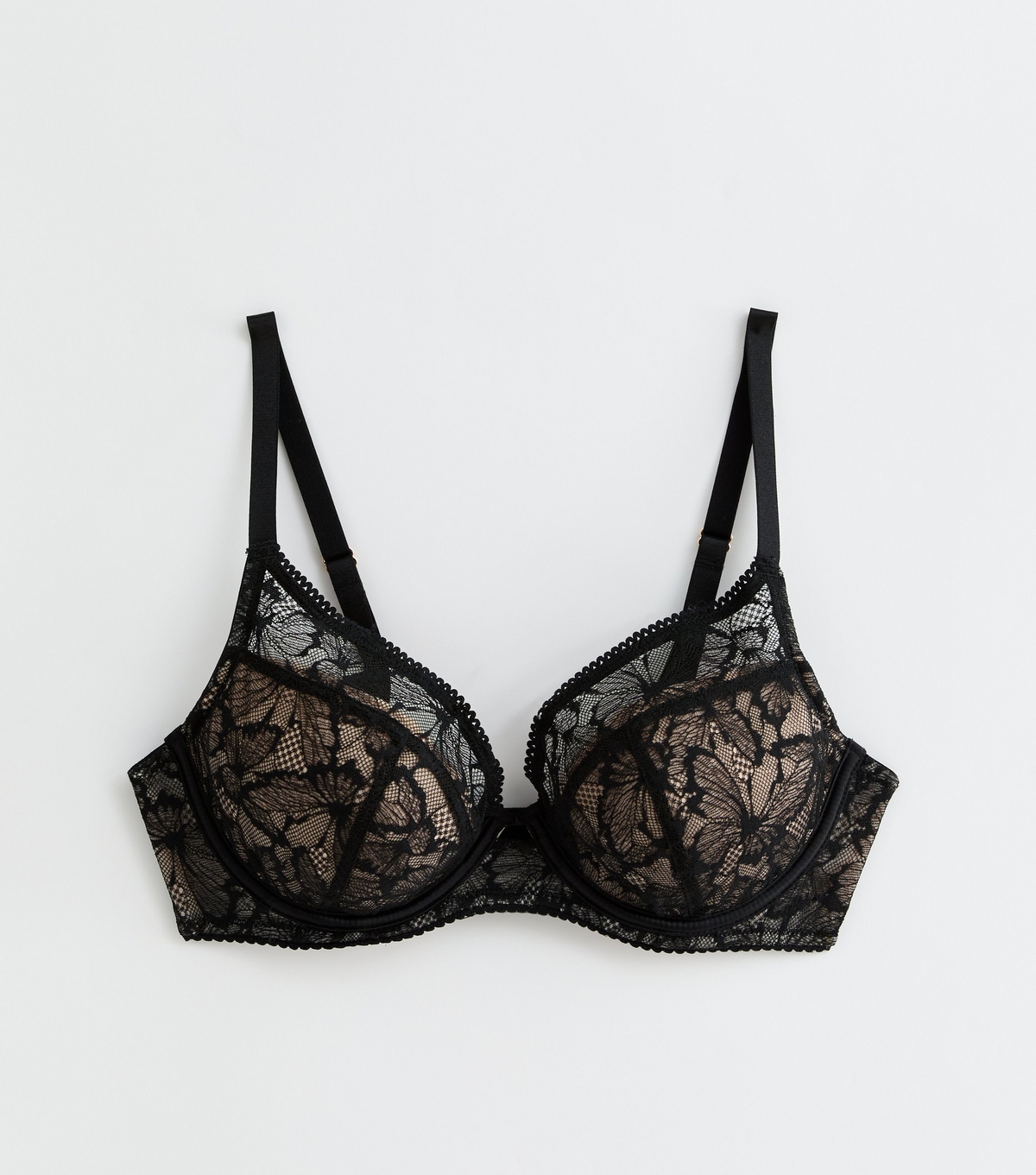 Women's DD+ Black Butterfly Lace Demi Padded Bra New Look