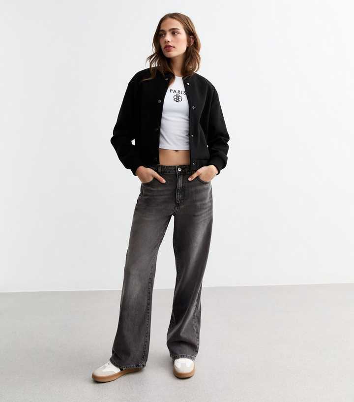 Grey Mid-Rise Slouchy Wide Leg Jeans