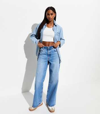 Blue Mid-Rise Slouchy Wide Leg Jeans