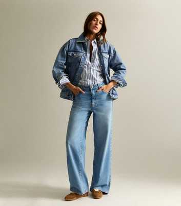 Blue Mid-Rise Slouchy Wide Leg Jeans
