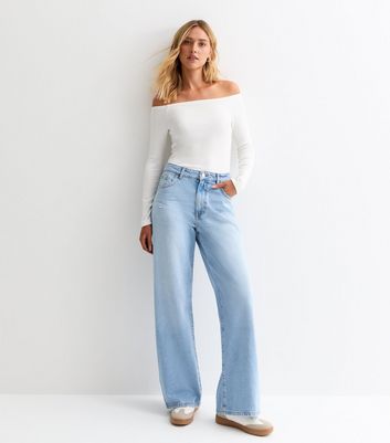 Pale Blue Mid-Rise Slouchy Wide Leg Jeans New Look