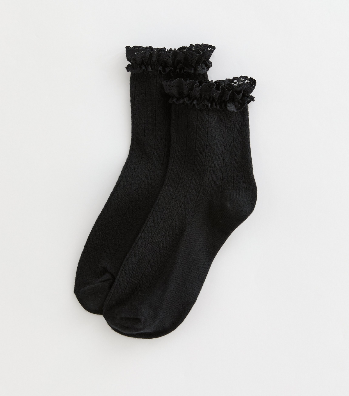 Black Cable Frill Socks New Look