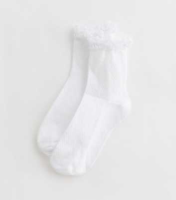 White Cable Frill Socks
