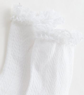 White Cable Frill Socks New Look